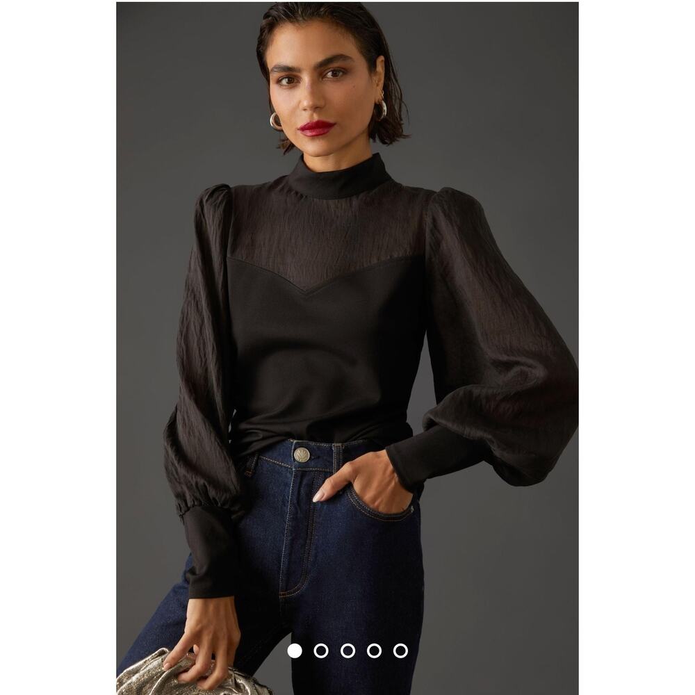 Flat White Bishop-Sleeve Blouse Size XL